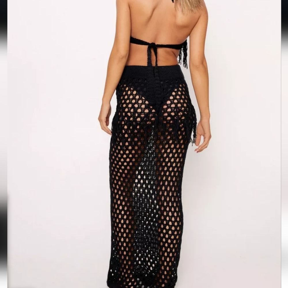 BRAND NEW NASTY GAL Crochet Tassel Tie Back Bralette and Maxi Skirt Set CREAM - Picture 13 of 13